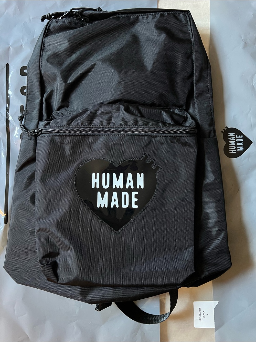 Human Made Black Heart Logo Backpack with Original Bag Proof of Purchase